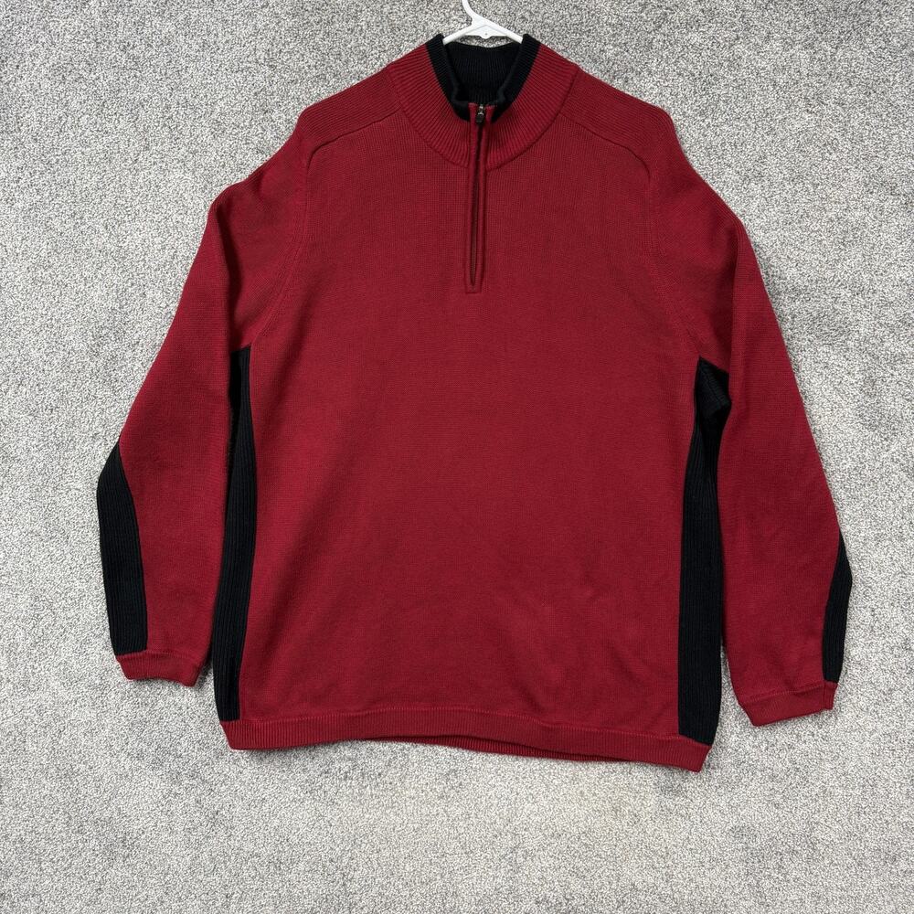 Eddie Bauer Sweater Mens 2XL Red Black 1/4 Zip Pullover Hiking Outdoor Gorpcore